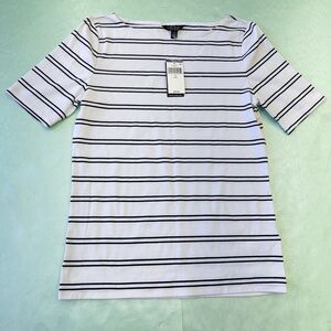 LAUREN RALPH LAUREN L Shirt Top White with Black Stripes NWT $49  Boat Neck